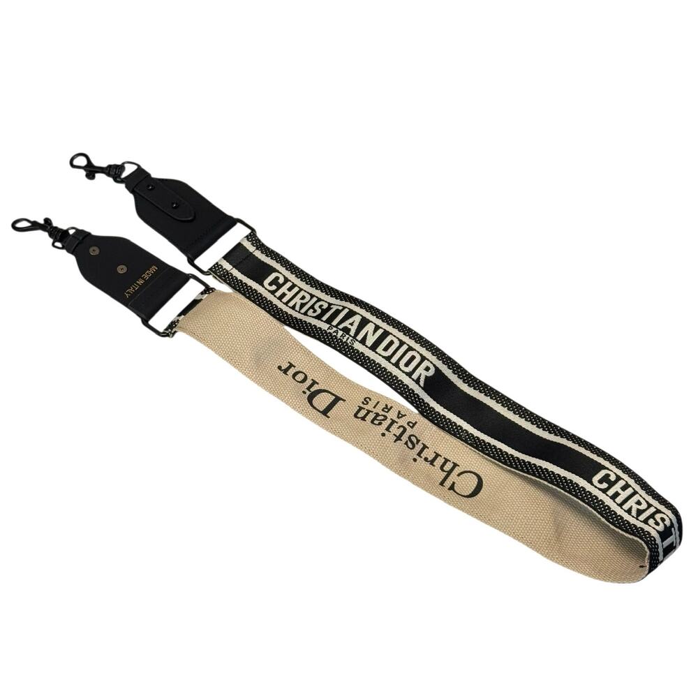 Christian Dior Paris Logo Shoulder Strap - Black & Tan Embroidered Canvas